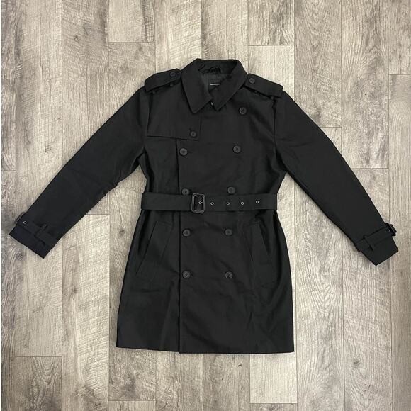 Banana Republic Classic Trench Coat Black Double Breasted Belted - Picture 8 of 9